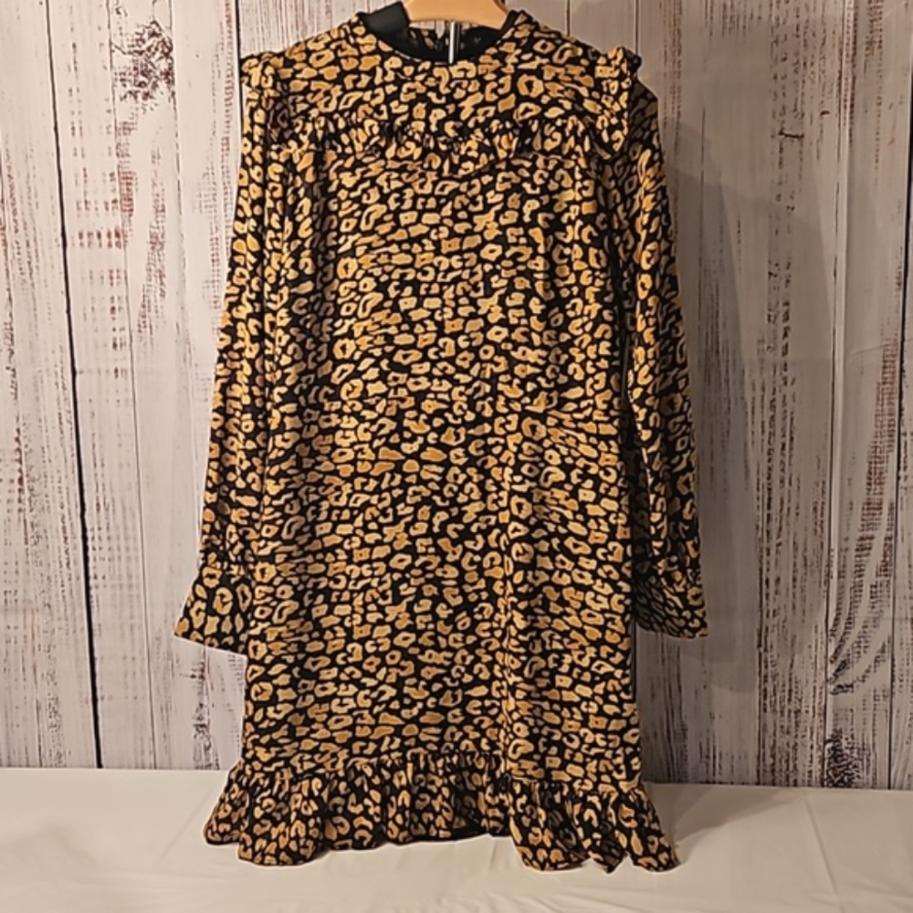 Who What Wear Watercolor Cheetah Print Long Sleeve Dress